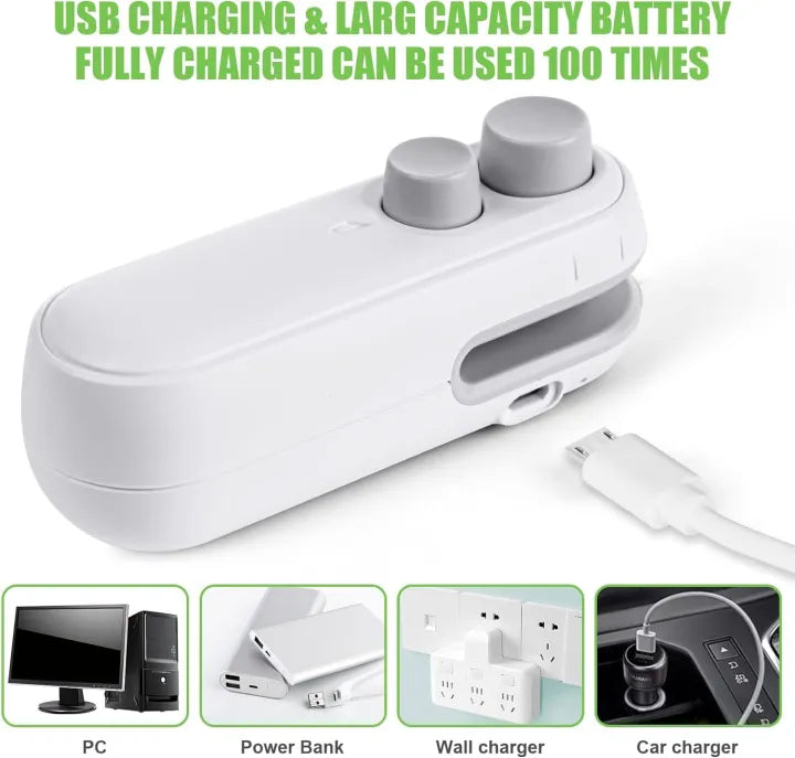 Mini Seal Machine, 2 in 1 USB Rechargeable Magnetic Heat Sealing Machine