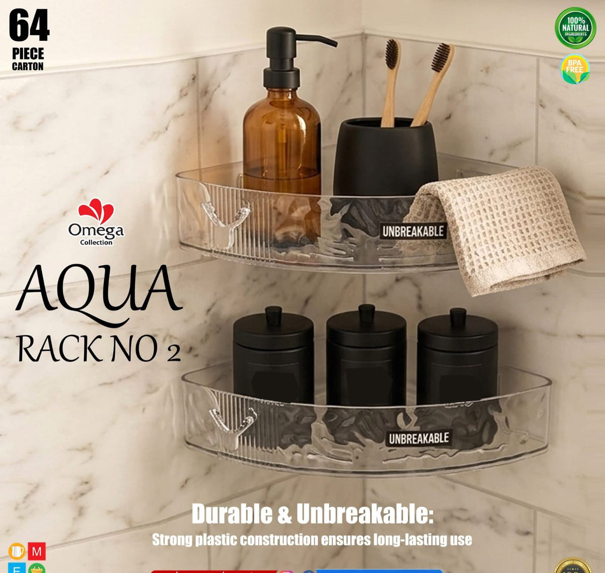 Aqua Unbreakable Triangle & Square Shape Corner Rack